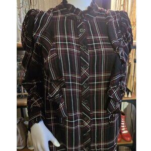 Black plaid flannel  shirt with frills L (8-10)